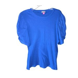 Vince Camuto Womens XXL Blue Puff Short Sleeve Cotton Ribbed Knit Top C318940Q